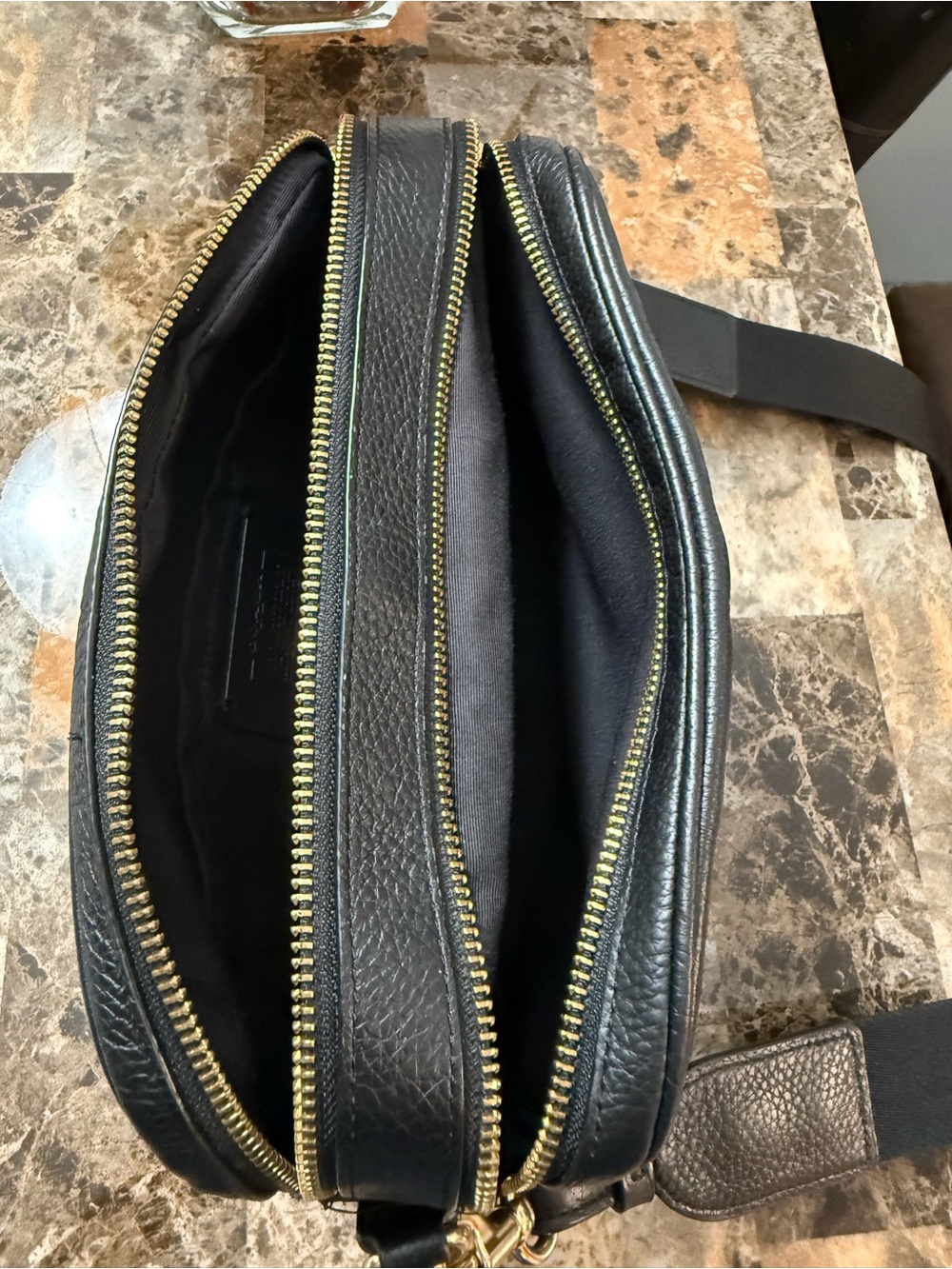 Coach Black Pebbled Leather Crossbody with Striped Strap - Picture 5 of 9
